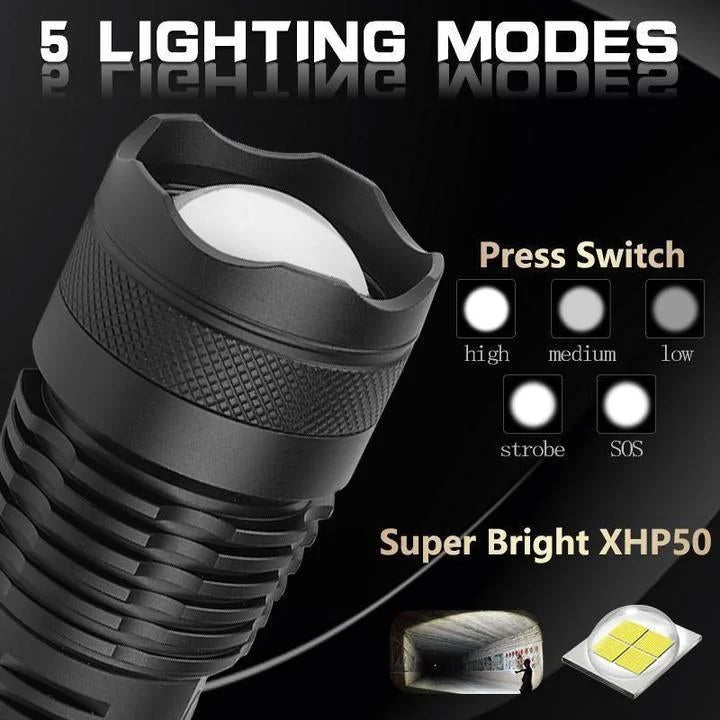 Oplaadbare LED Zaklamp 90000 Lumen Telescopisch USB Aluminium Waterdicht Buiten Camping Jacht Zoeklicht