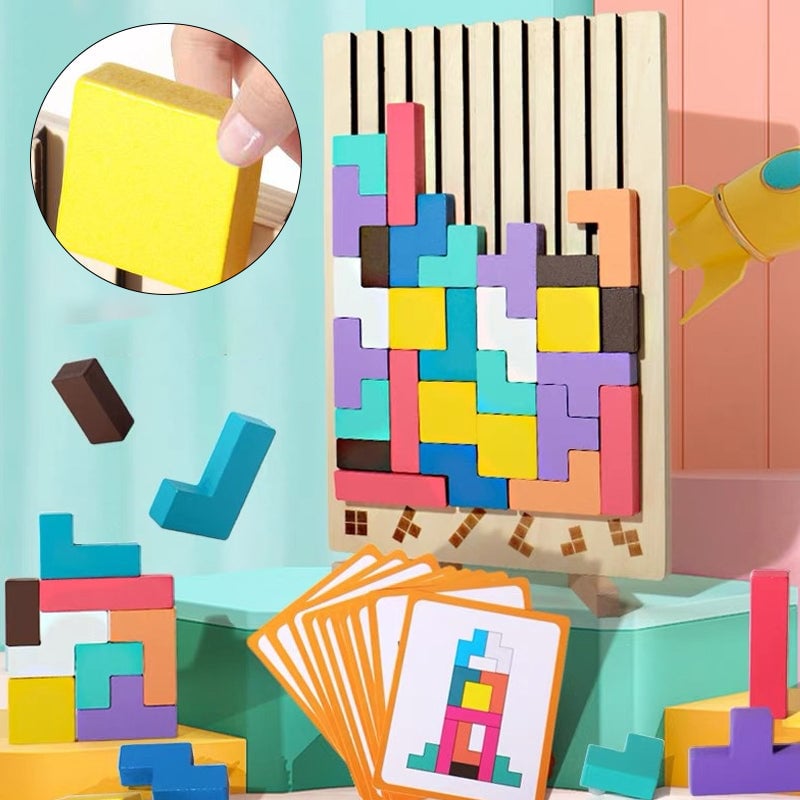 Houten 3D Puzzelspel voor Kinderen - Creatief Tetris Stapelspel met Geometrische Blokken - Ruimtelijk Inzicht & Handcoördinatie