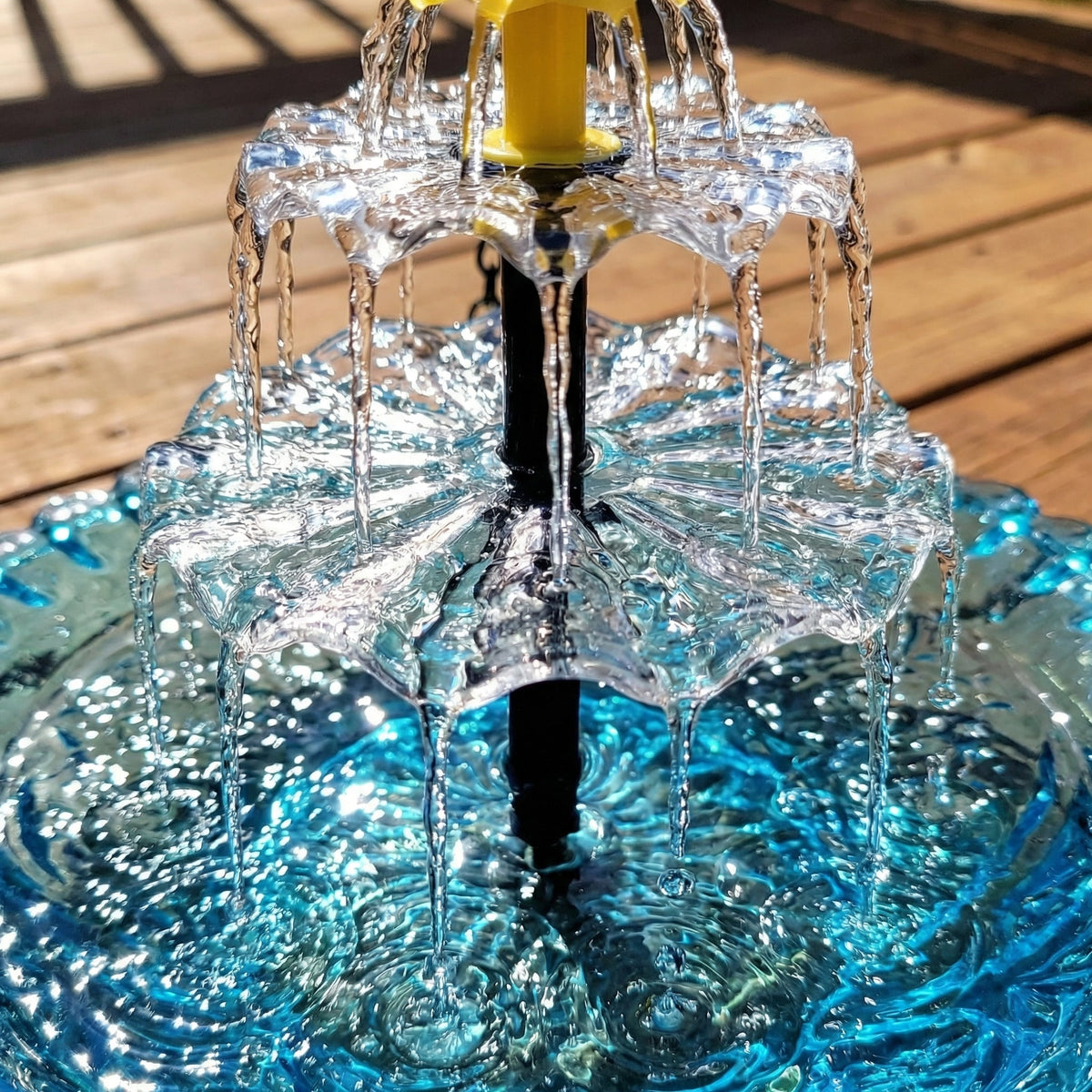 Hangende Vogelbadwaterfontein op Zonne-energie Tweeniveaus Glas Metaal voor Tuin Terras Balkon