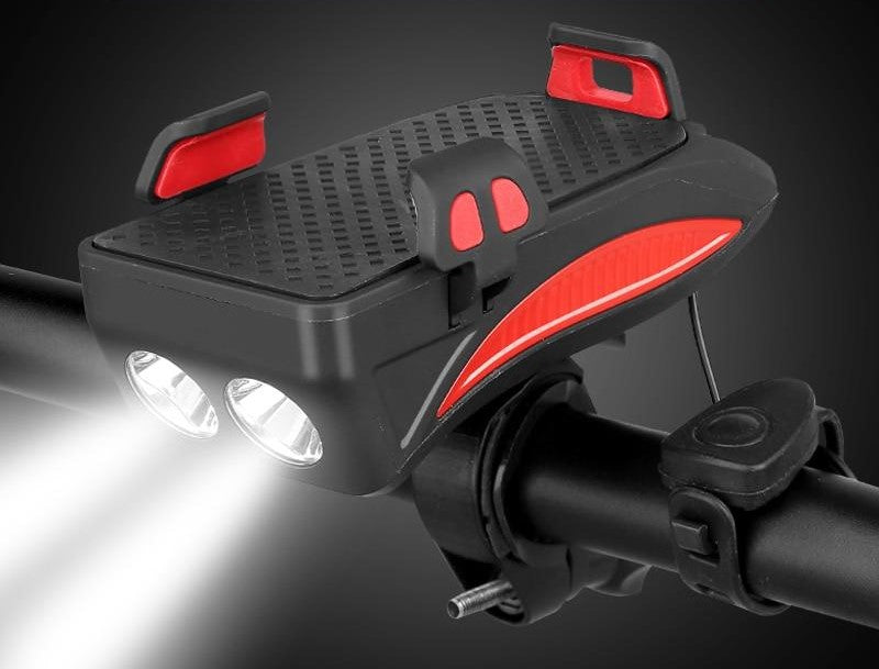 Fiets Stuurhouder 4-in-1 Telefoonhouder Powerbank LED Verlichting Claxon 4000mAh Alle Smartphones