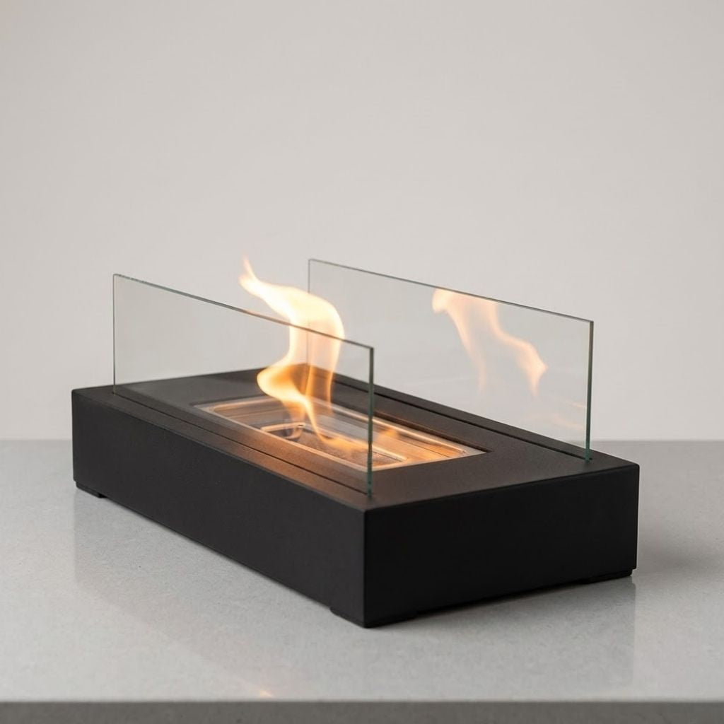 Tafel Vuurkorf Rechthoekig Gehard Glas Bio-Ethanol Sfeerverwarming Binnen Buiten Draagbaar Modern Design