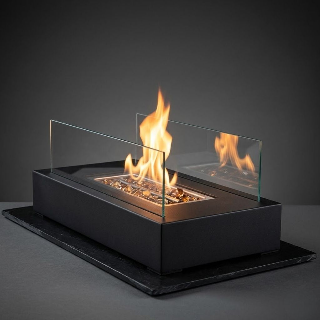 Tafel Vuurkorf Rechthoekig Gehard Glas Bio-Ethanol Sfeerverwarming Binnen Buiten Draagbaar Modern Design