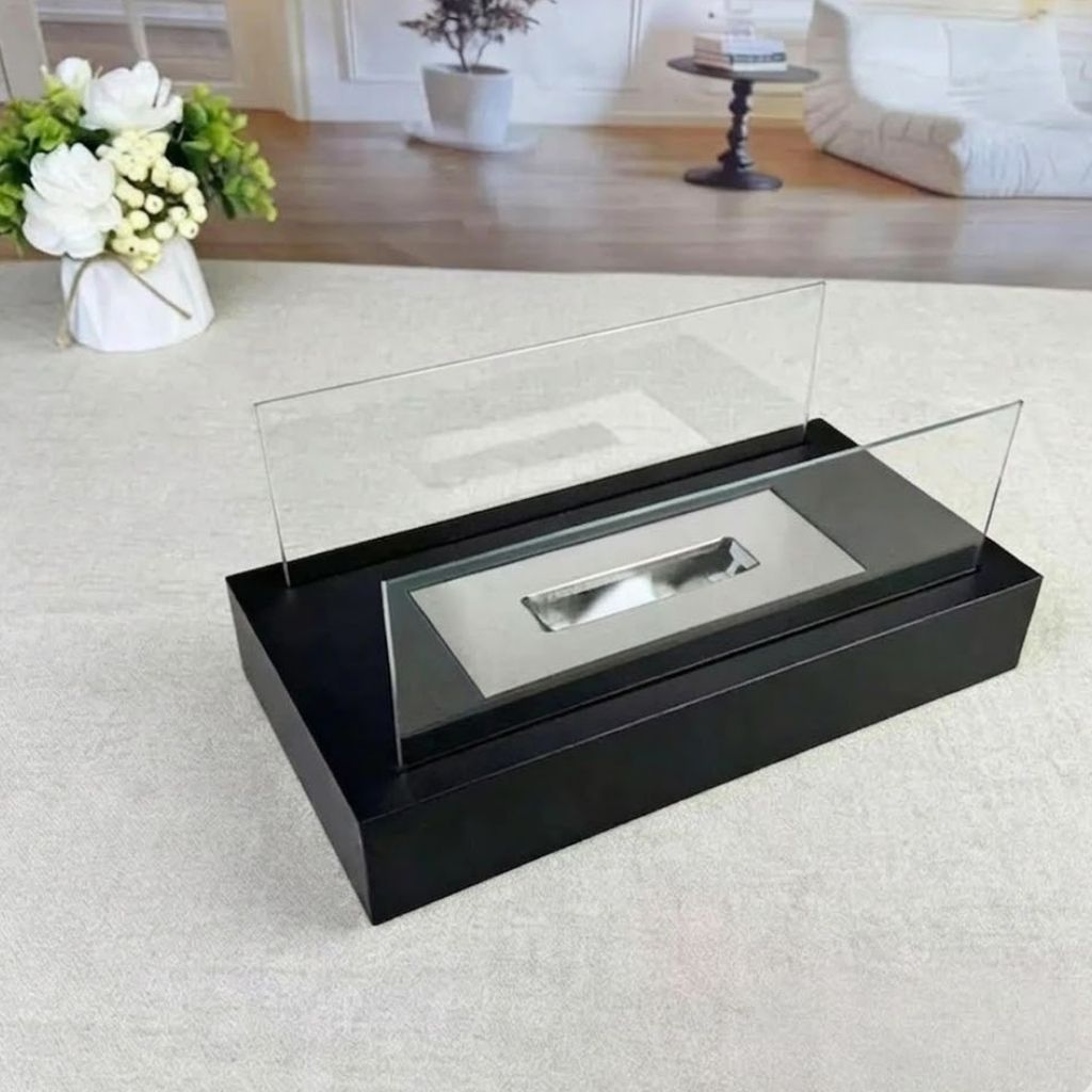 Tafel Vuurkorf Rechthoekig Gehard Glas Bio-Ethanol Sfeerverwarming Binnen Buiten Draagbaar Modern Design