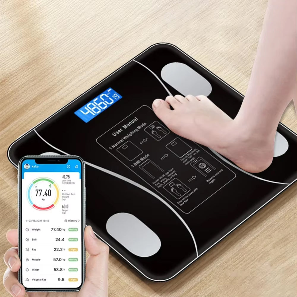 Slimme Personenweegschaal met Lichaamsanalyse Bluetooth App 13 Metingen Precisie 10g Digitaal Badkamer