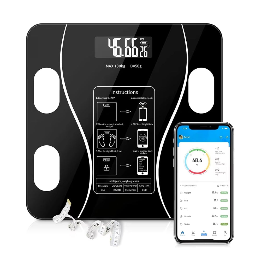 Slimme Personenweegschaal met Lichaamsanalyse Bluetooth App 13 Metingen Precisie 10g Digitaal Badkamer