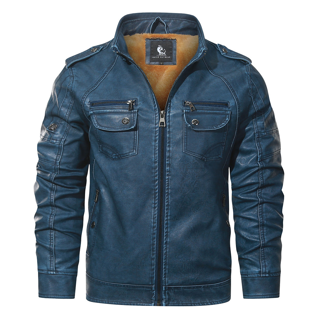 Fleece Bikerjack Heren Dames Blauw PU Leder Waterafstotend Slijtvast Robuust Motorjas Winter Warm Comfort