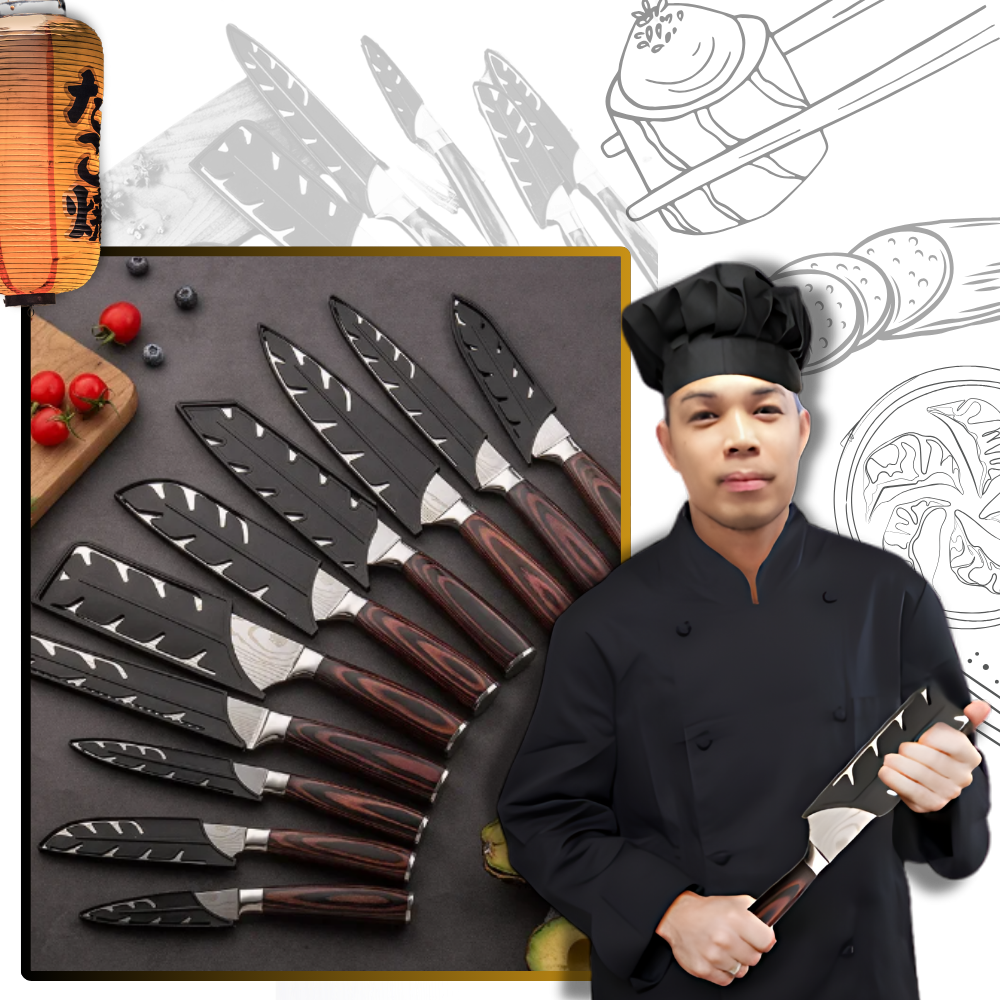 Japans Messenset 48-Laags Damascusstaal Pakkawood Handvat Santoku Koksmes Broodmes Groentenmes Professioneel