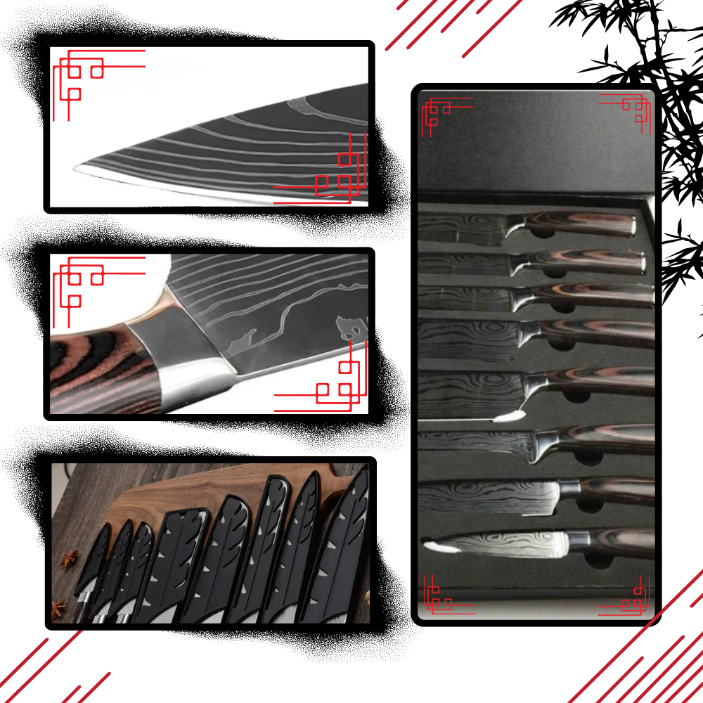 Japans Messenset 48-Laags Damascusstaal Pakkawood Handvat Santoku Koksmes Broodmes Groentenmes Professioneel