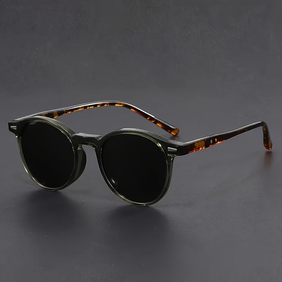 Ronde Herenzonnebril met Schildpadprint - Lichtgewicht Polycarbonaat Frame in Retro Stijl Grijs Groen Bruin Zwart
