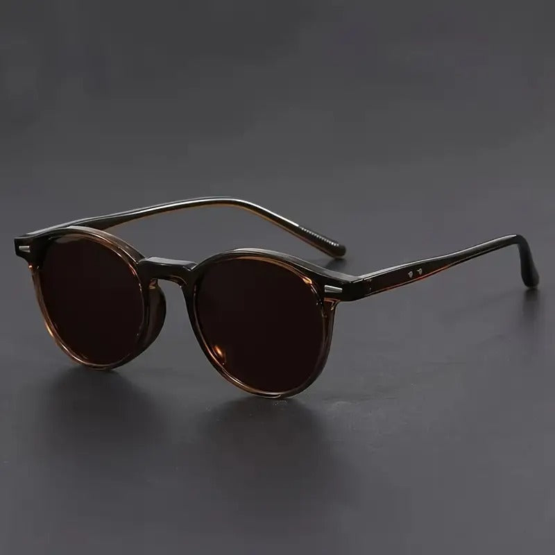Retro Ronde Zonnebril Heren - Lichtgewicht Kunststof Montuur Schildpad Patroon Zwartbruin - Vintage Eyewear Streetwear Fashion