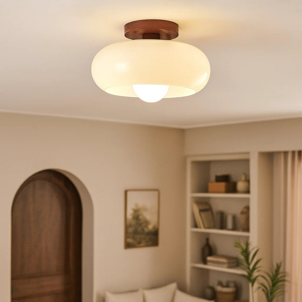 Plafondlamp Glazen Bol Crème Warm Wit LED E27 Bauhaus Design Hal Slaapkamer Woonkamer Plafondverlichting