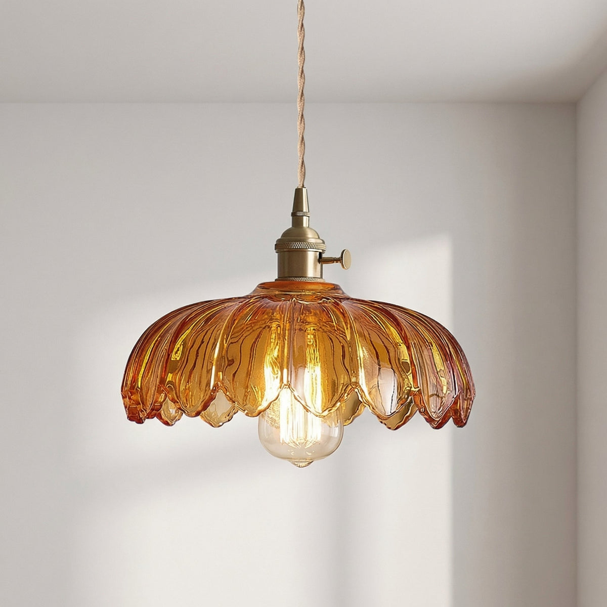 Glazen Hanglamp Bloem E27 Fitting Verstelbaar Amber Groen Wit Eetkamer Bar Vintage Design Plafondverlichting