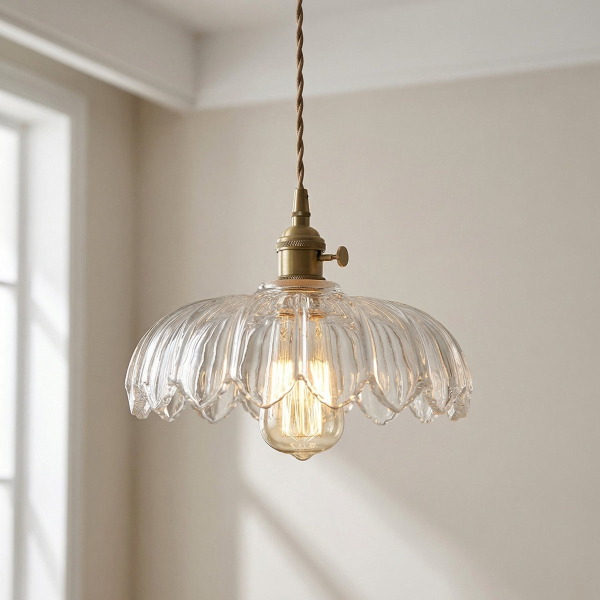 Glazen Hanglamp Bloem E27 Fitting Verstelbaar Amber Groen Wit Eetkamer Bar Vintage Design Plafondverlichting