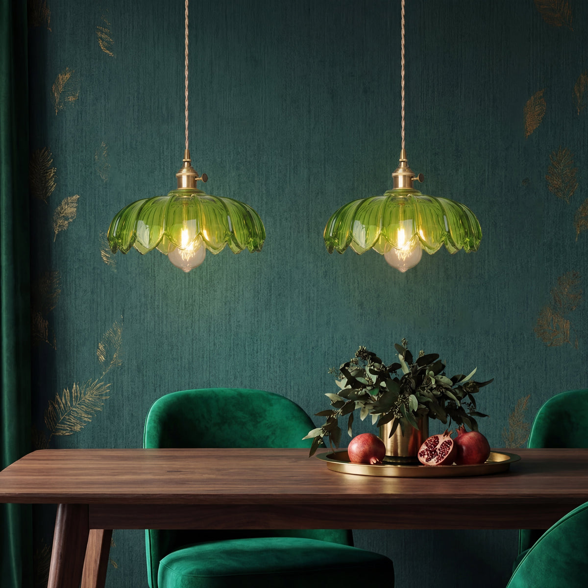 Glazen Hanglamp Bloem E27 Fitting Verstelbaar Amber Groen Wit Eetkamer Bar Vintage Design Plafondverlichting