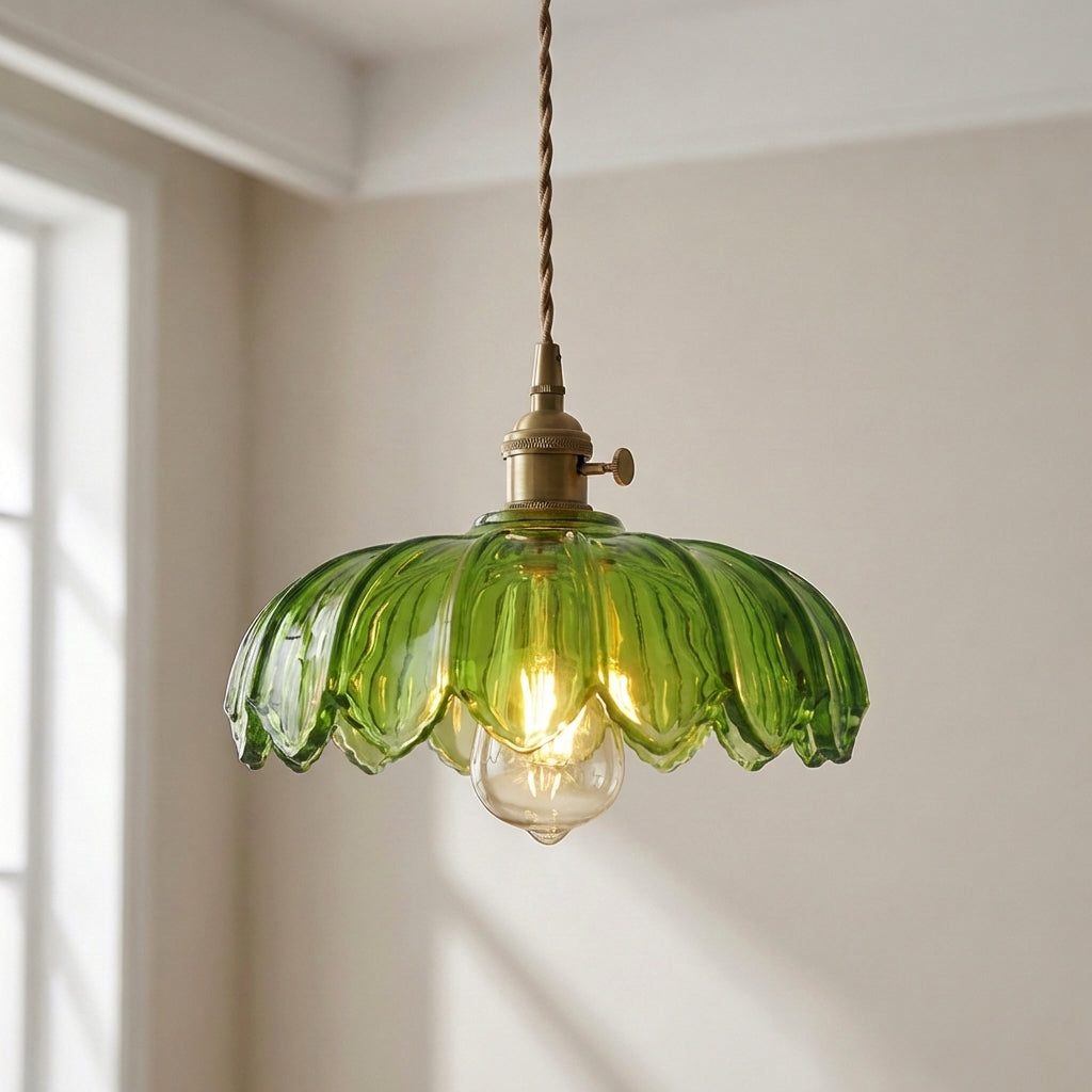 Glazen Hanglamp Bloem E27 Fitting Verstelbaar Amber Groen Wit Eetkamer Bar Vintage Design Plafondverlichting