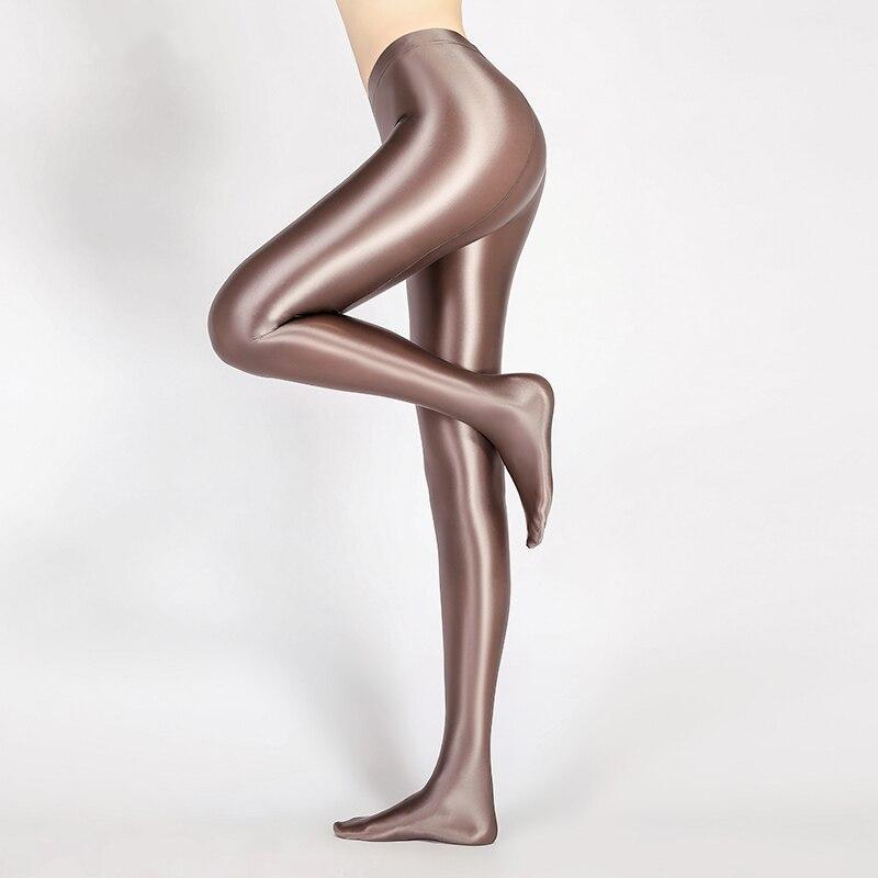 Glanzende High Waist Legging Dames Elastisch Ondoorzichtig Sportlegging Yoga Fitness Zwart Bruin Grijs