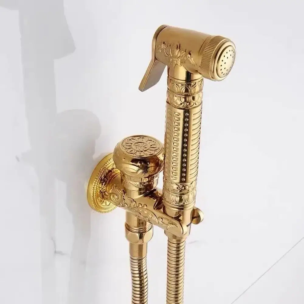 Wandmontage Bidet Sproeier Koud Water Horizontale Straal Antiek Gesneden Messing Toilet Douchekit Sanitair