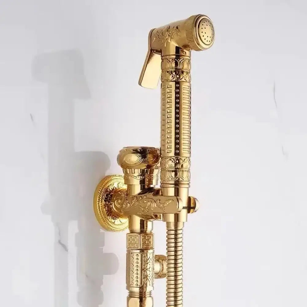 Wandmontage Bidet Sproeier Koud Water Horizontale Straal Antiek Gesneden Messing Toilet Douchekit Sanitair