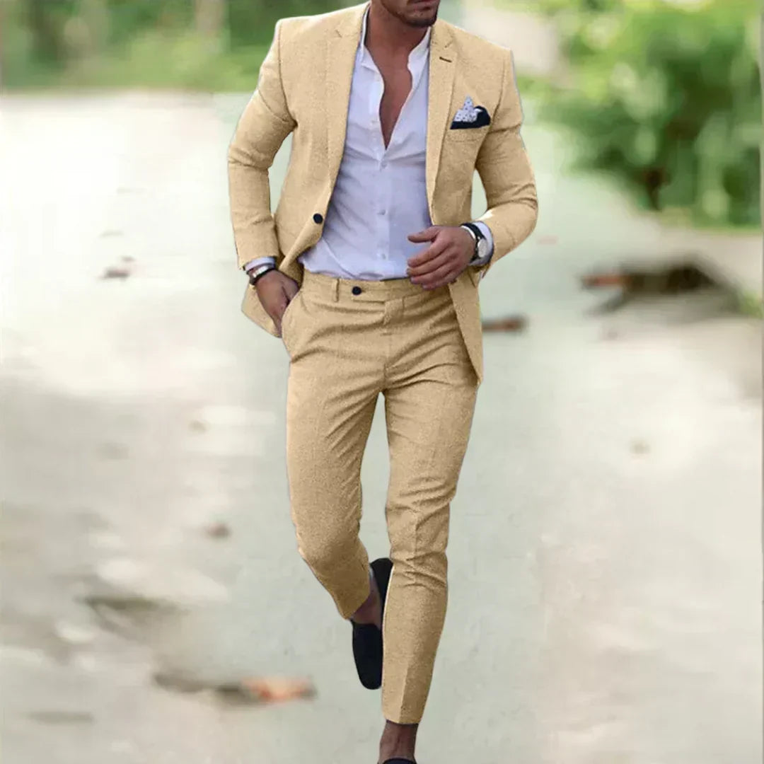Tweedelig Linnen Herenkostuum Slim Fit Zomer Bruiloft Business Comfortabel Ademend 70% Linnen 30% Katoen