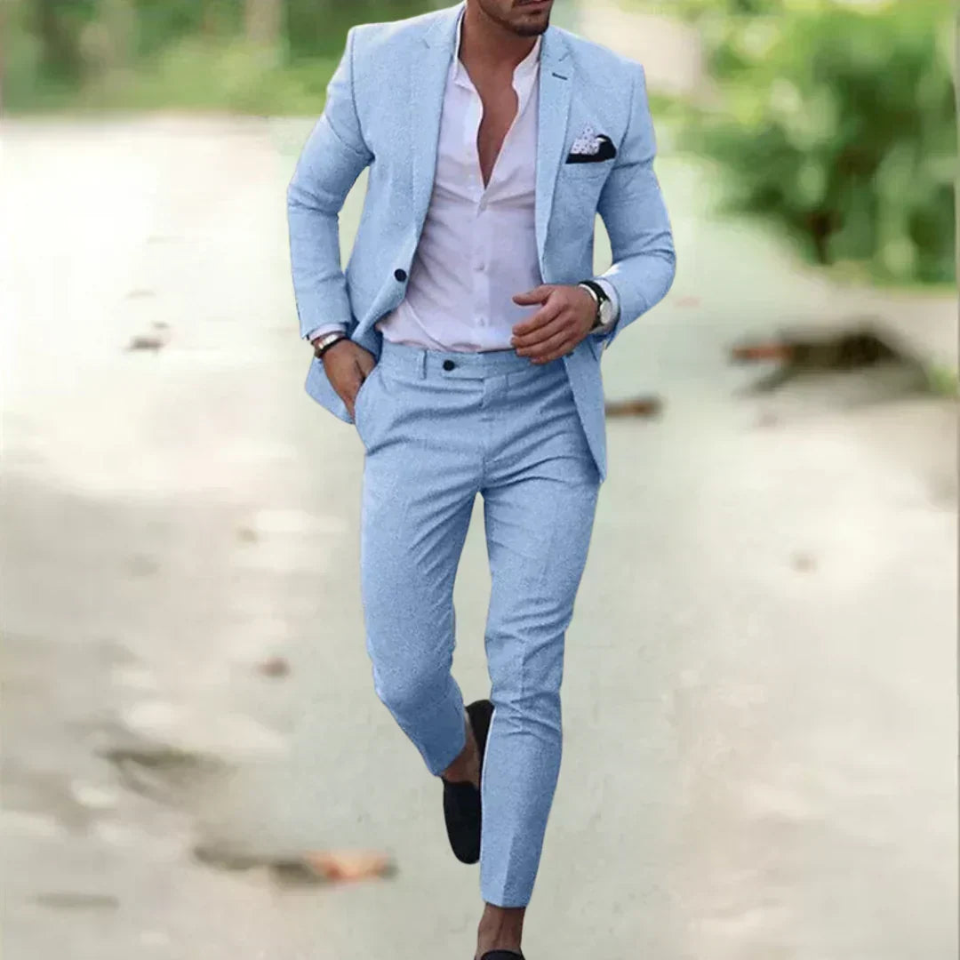 Tweedelig Linnen Herenkostuum Slim Fit Zomer Bruiloft Business Comfortabel Ademend 70% Linnen 30% Katoen
