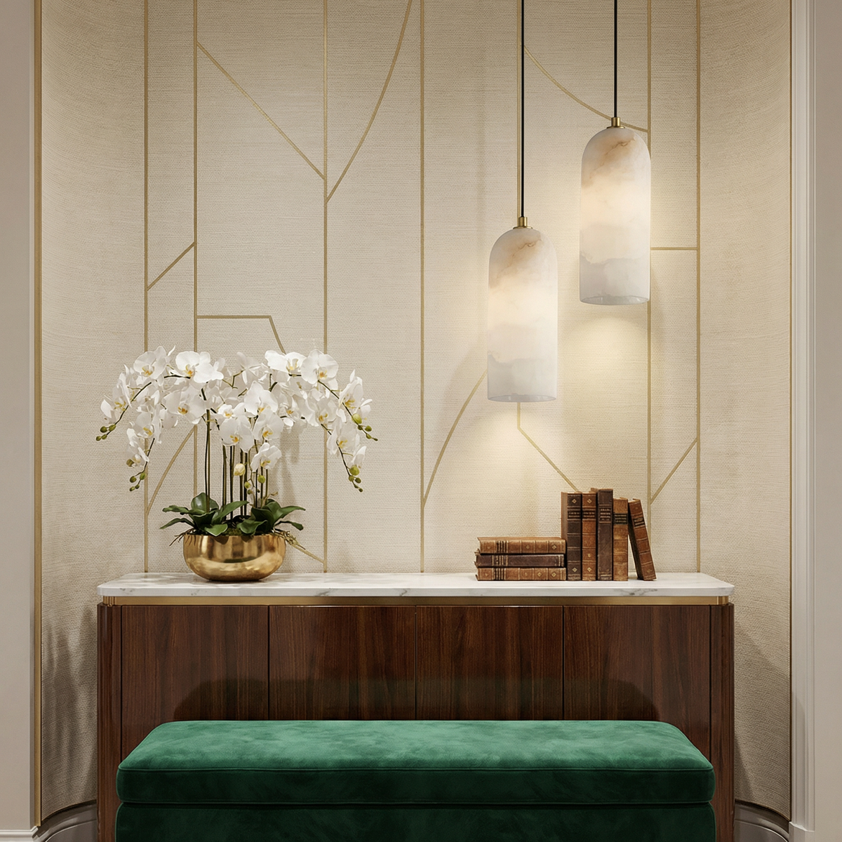Marmeren Hanglamp met Koperen Afwerking - Moderne Scandinavische Verlichting