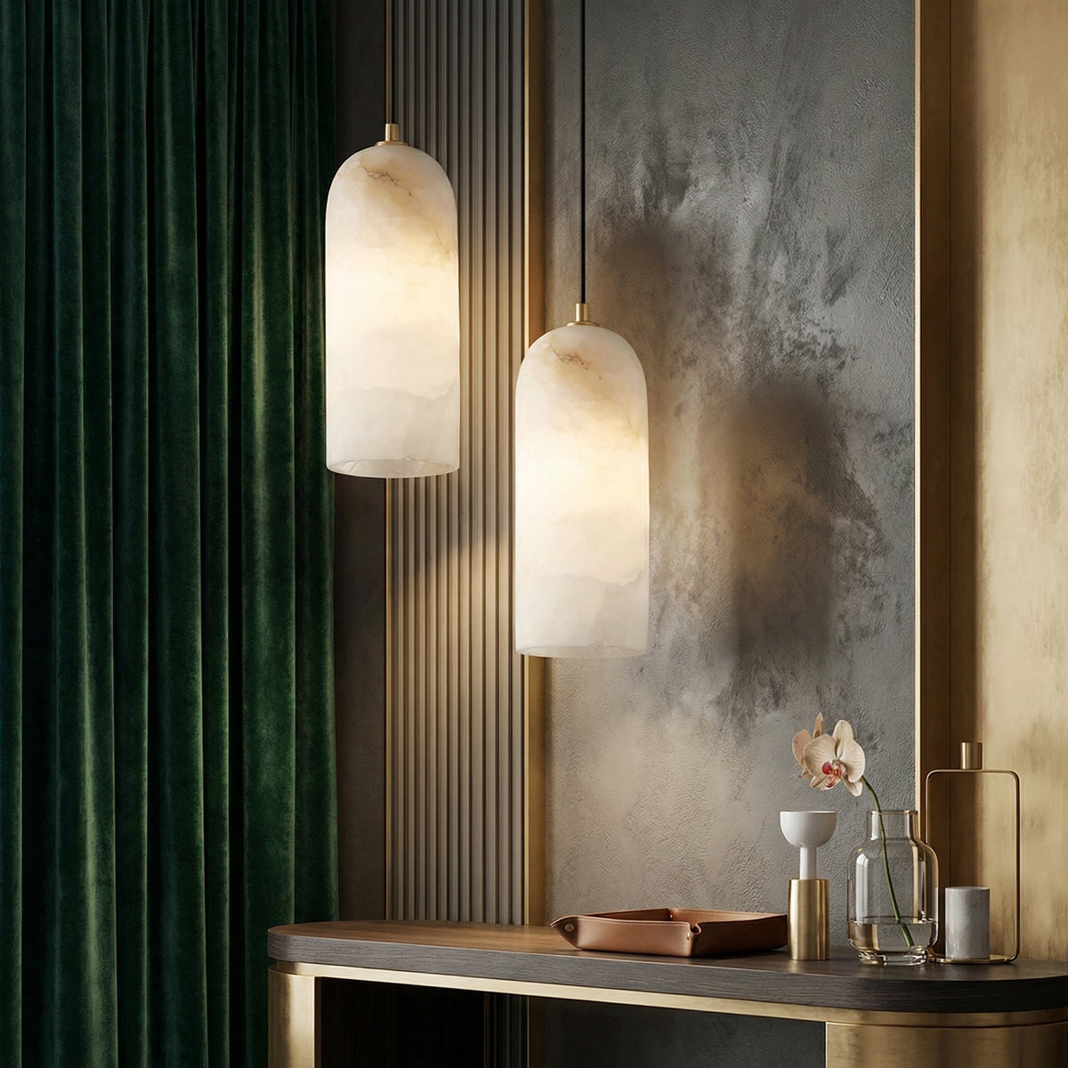 Marmeren Hanglamp met Koperen Afwerking - Moderne Scandinavische Verlichting