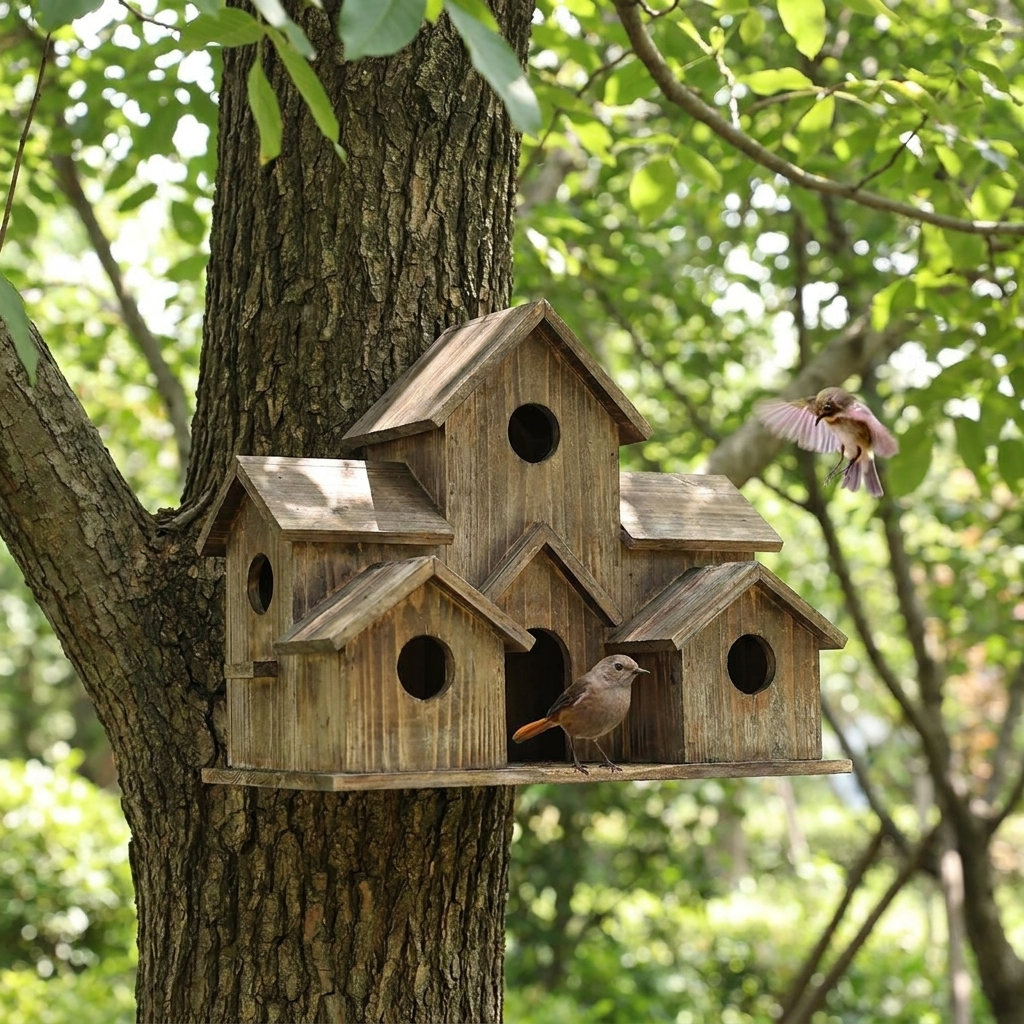 Houten Vogelhuisje Handgemaakt 6 Kamers Tuin Ophangen Rustiek Nestkastje