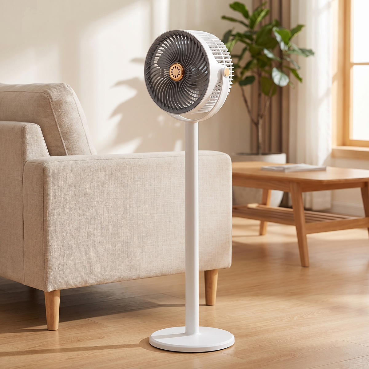 Ventilator 360 Graden Rotatie Staand 86,5 cm Stille Motor Grijs Wit Verstelbare Hoogte Woonkamer