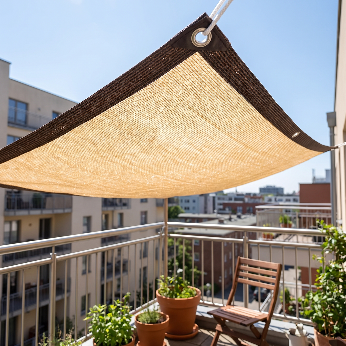 Schaduwnet Balkon Luchtdoorlatend HDPE 90% UV 2x3 tot 4x5 m Metalen Bevestigingsogen Beige
