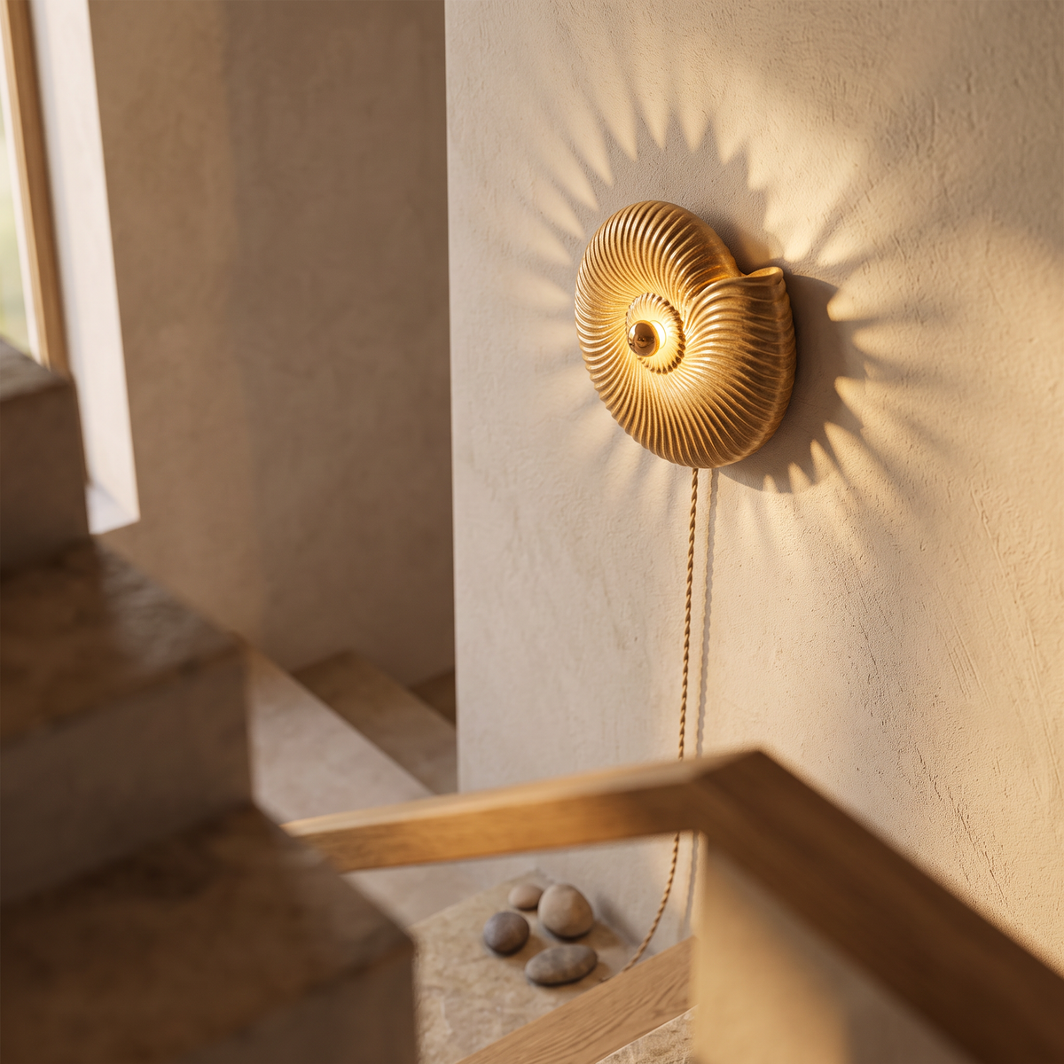 Wandlamp Trapopgang Rond 35 tot 50 cm Keramiek Handgemaakt Snoer 150 cm Goud of Zwart