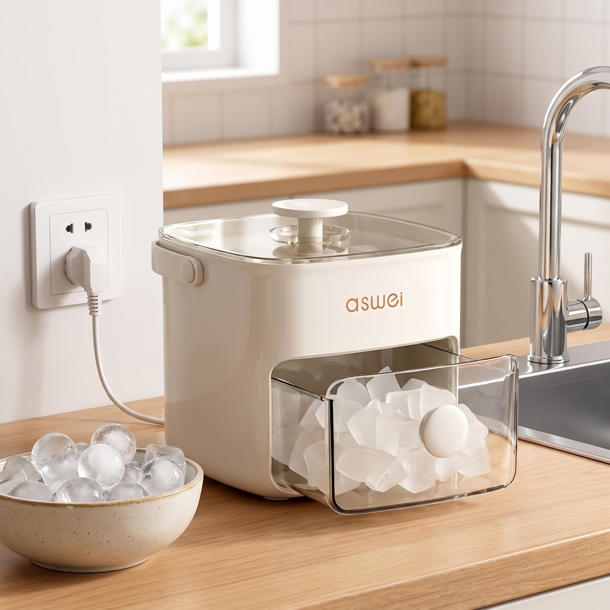 IJsblokjesmachine met IJsbollen Elektrisch voor op het Aanrecht Grote Capaciteit Keuken