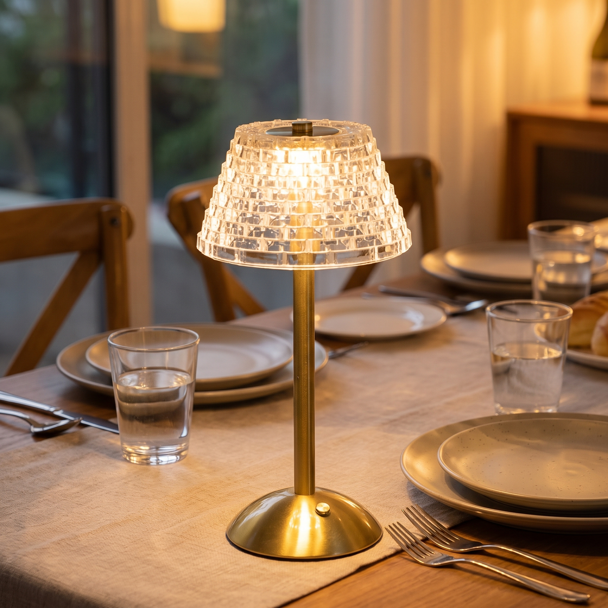 Draadloze Tafellamp Eettafel 30 cm Hoog Glas Touch 3 Lichtkleuren 3600 mAh USB-C