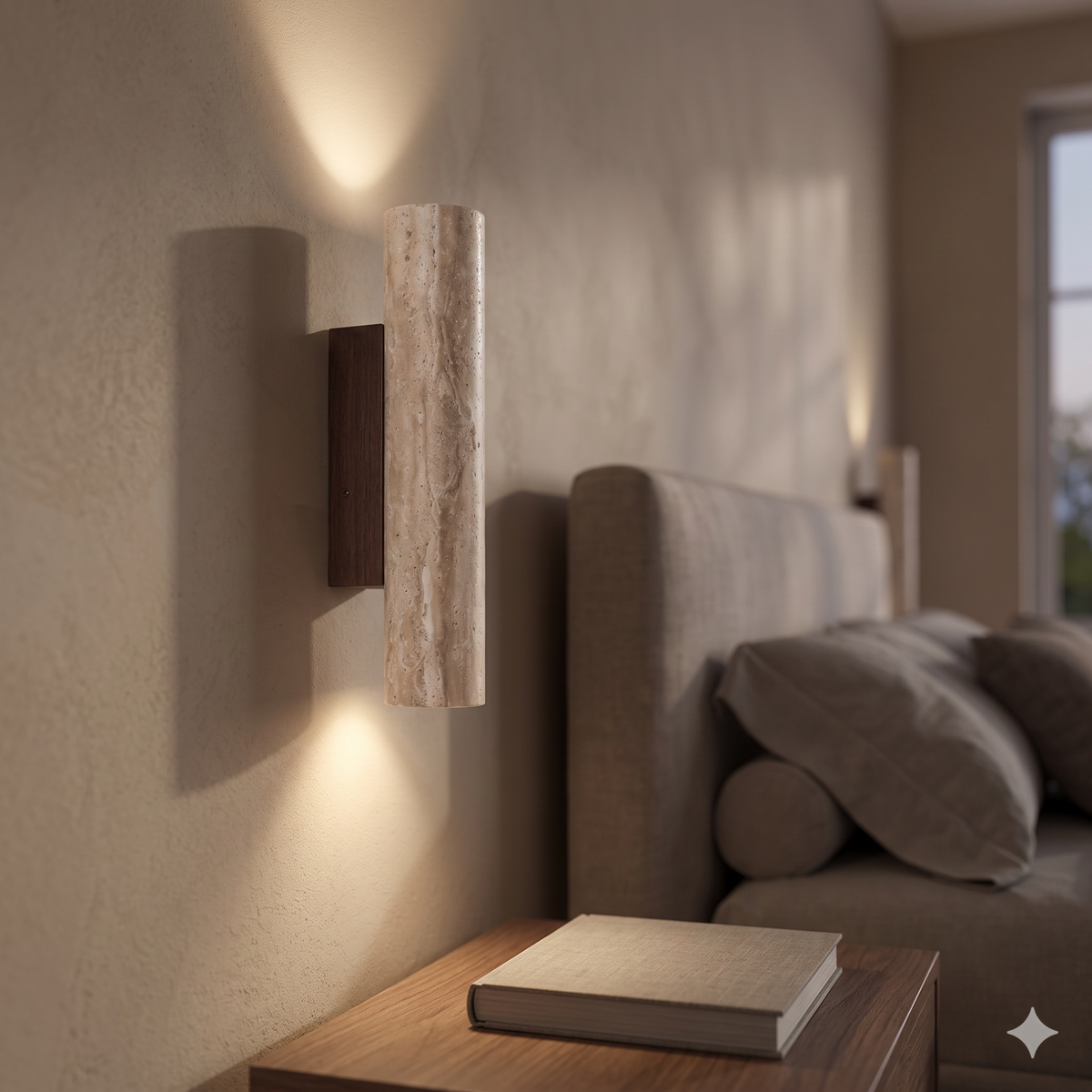 Wandlamp Slaapkamer LED Travertin Natuursteen 28-32 cm Warm Wit Up- en Downlight Bedlamp