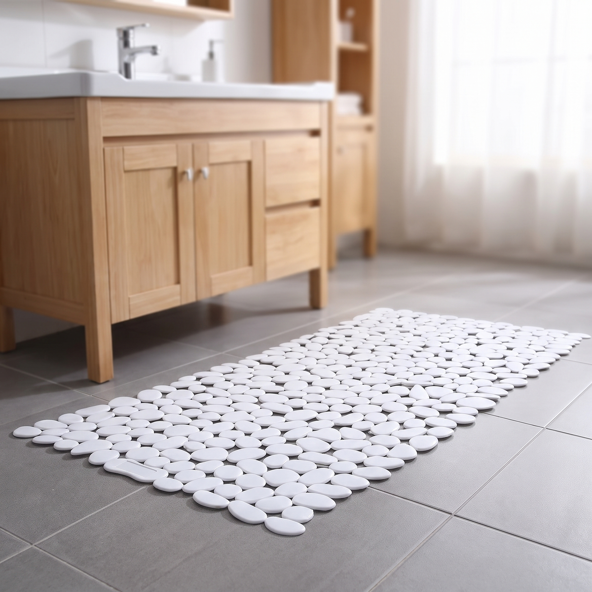 Antislip Badmat 88x40 cm Kiezelsteenstructuur Wit Grijs Zwart Bruin