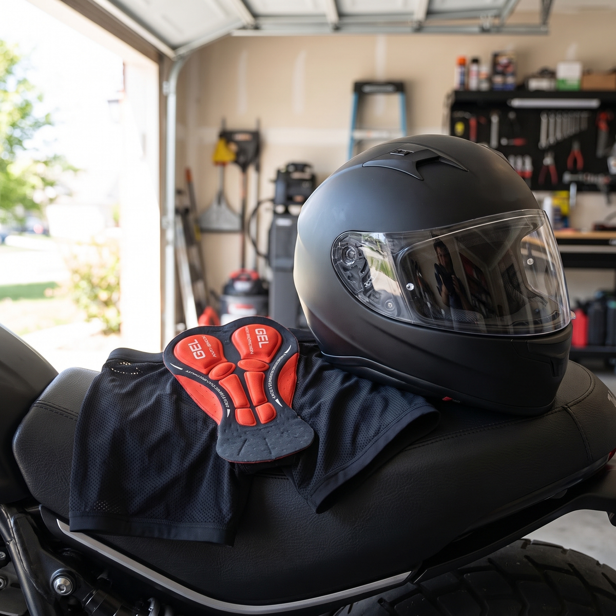 Motorbroek met Gel Zitkussen 5D Meerlaags Polyester Spandex Naadloos Laagzittend Machinewasbaar Rood Groen