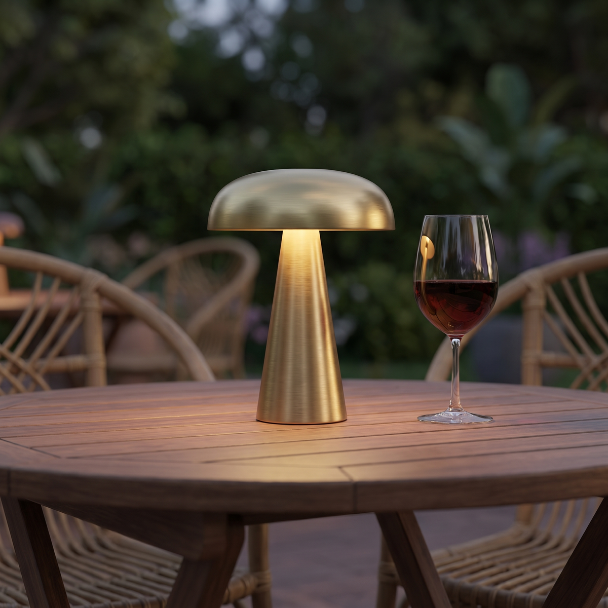 Tafellamp Terras Oplaadbaar Draadloos Goud Metaal Paddenstoelvorm 20,3 cm Hoog 3000K Warm Wit 3 Dimstanden USB