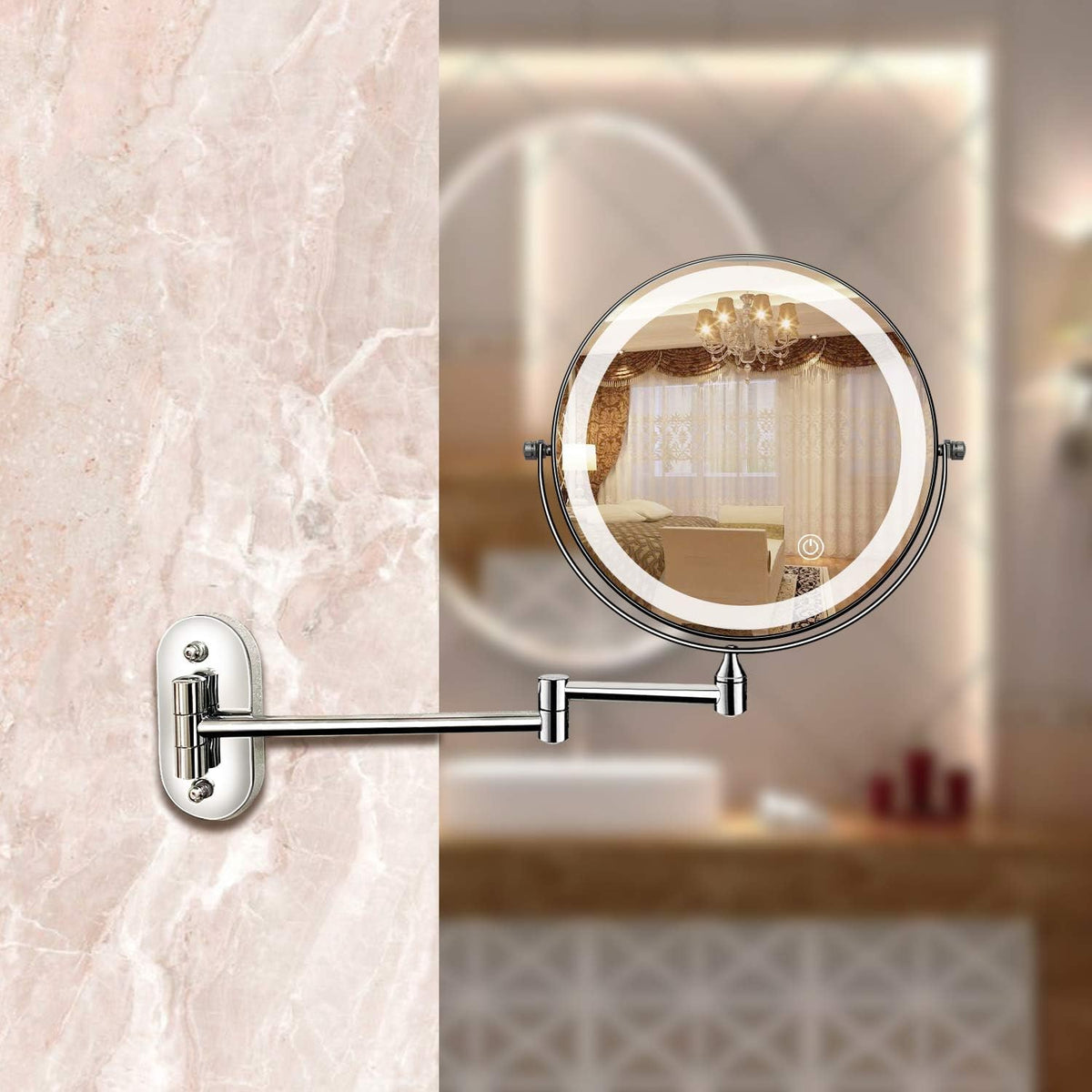 Verlichte Make-upspiegel met USB-Oplaadbare LED-Ring en 5x Vergroting voor Badkamer
