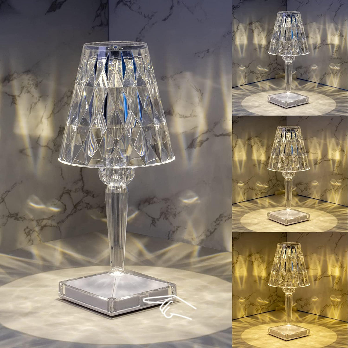 Kristallen Tafellamp Led Diamant Draadloos Oplaadbaar Touch Dimbaar Sfeerverlichting Woonkamer Slaapkamer