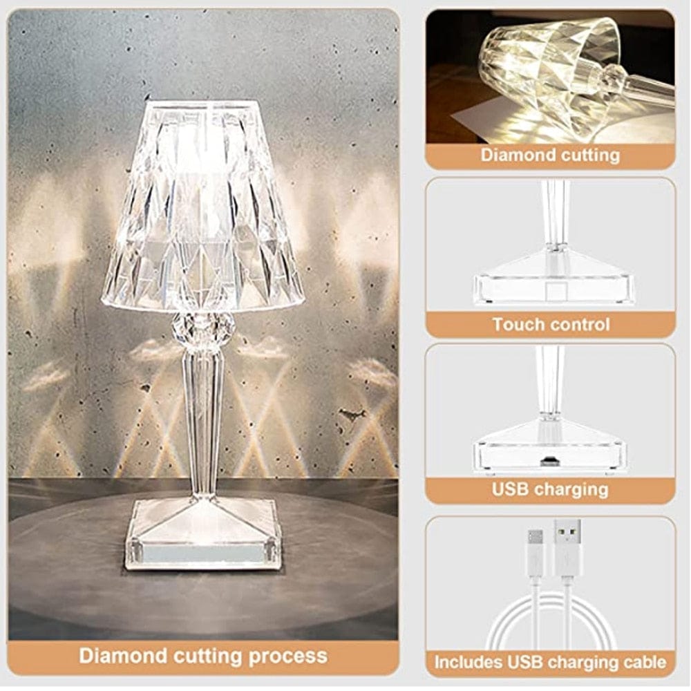 LED Kristal Tafellamp - Draadloze Touch Lamp met Diamant Design & Sfeerverlichting