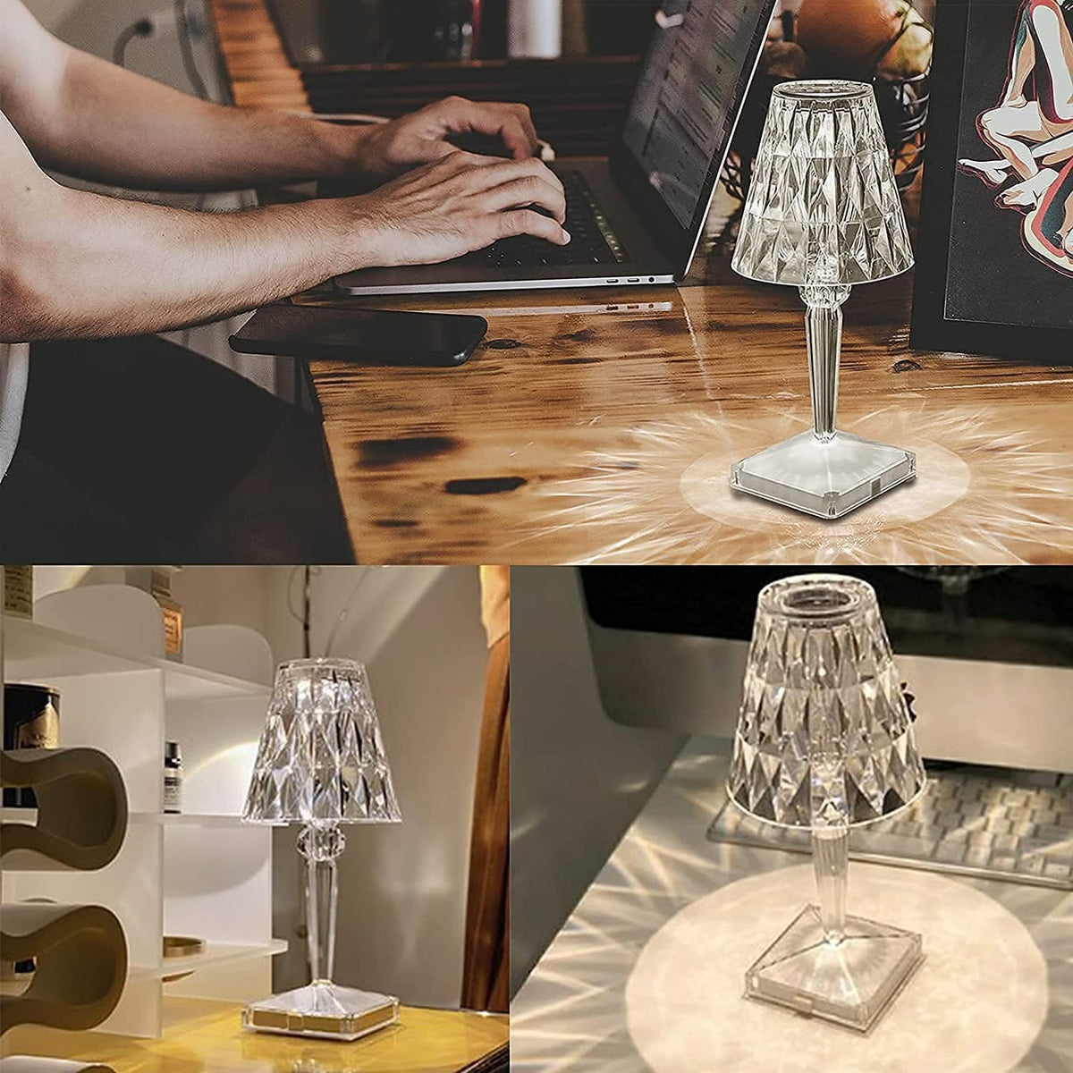LED Kristal Tafellamp - Draadloze Touch Lamp met Diamant Design & Sfeerverlichting