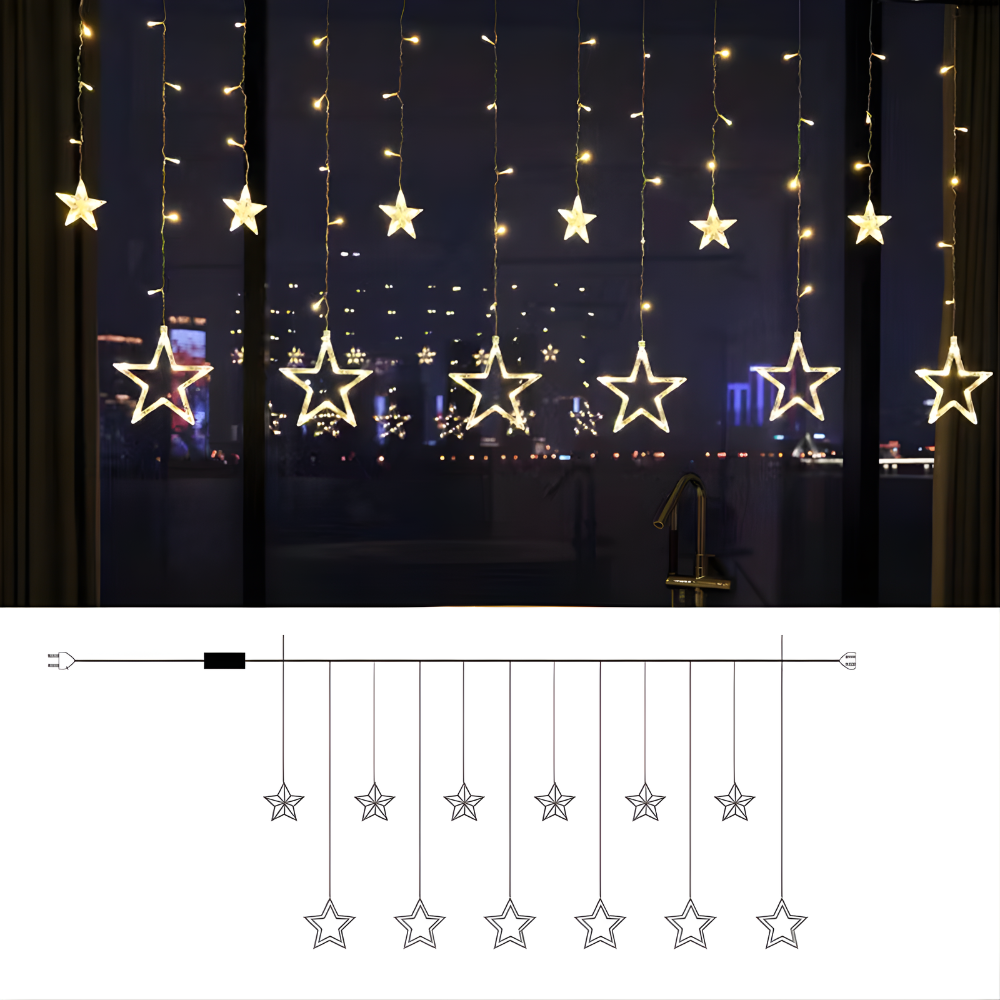 LED Sterrenverlichting Gordijn Warm Wit - 5 Verlichte Sterren met Timerfunctie voor Binnen en Buiten
