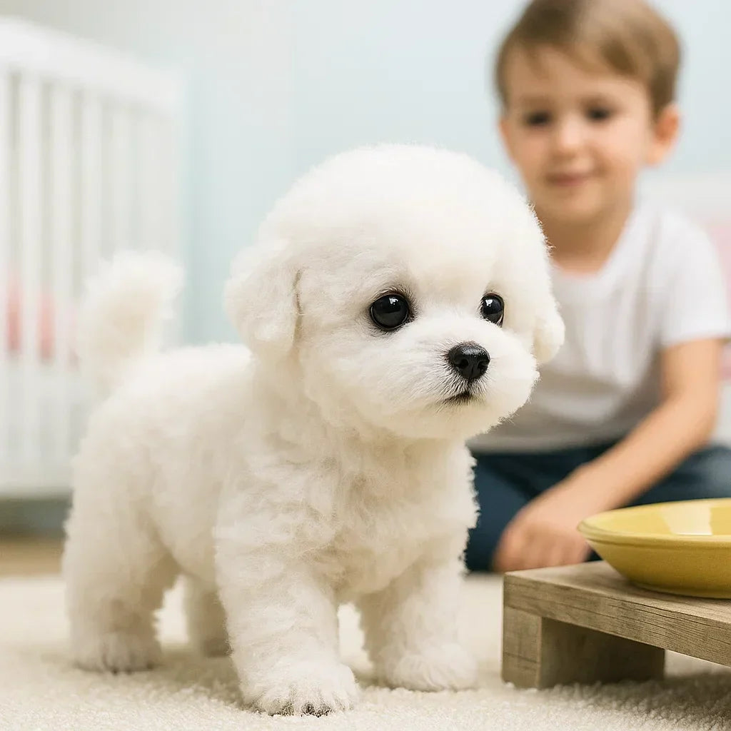 Interactieve Pluche Hond 30x20x15cm Wit Bruin Realistisch Robotspeelgoed met Geluid Beweging voor Kinderen Volwassenen Knuffelbeest AI Gezelschapsdier Cadeau Verjaardag