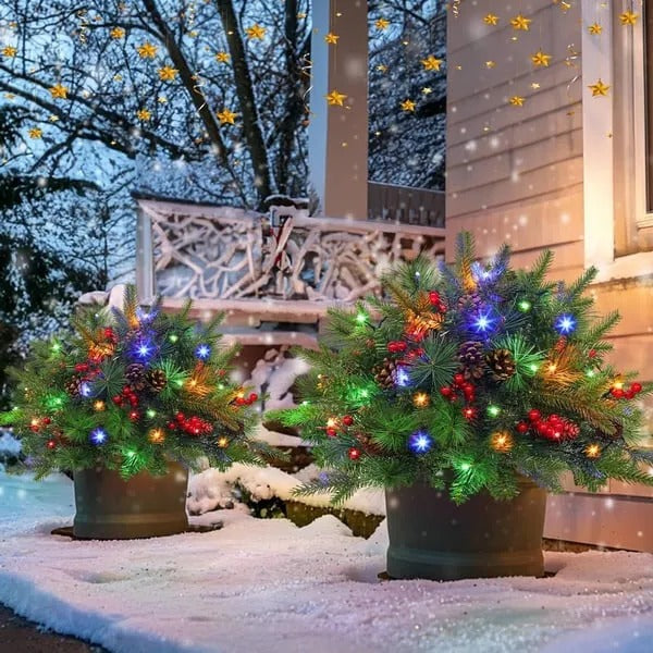Verlichte Kerstspray met Dennenappels en Bessen voor Urn Vaas Entree Decoratie Kunstkerstboom Feestdagen