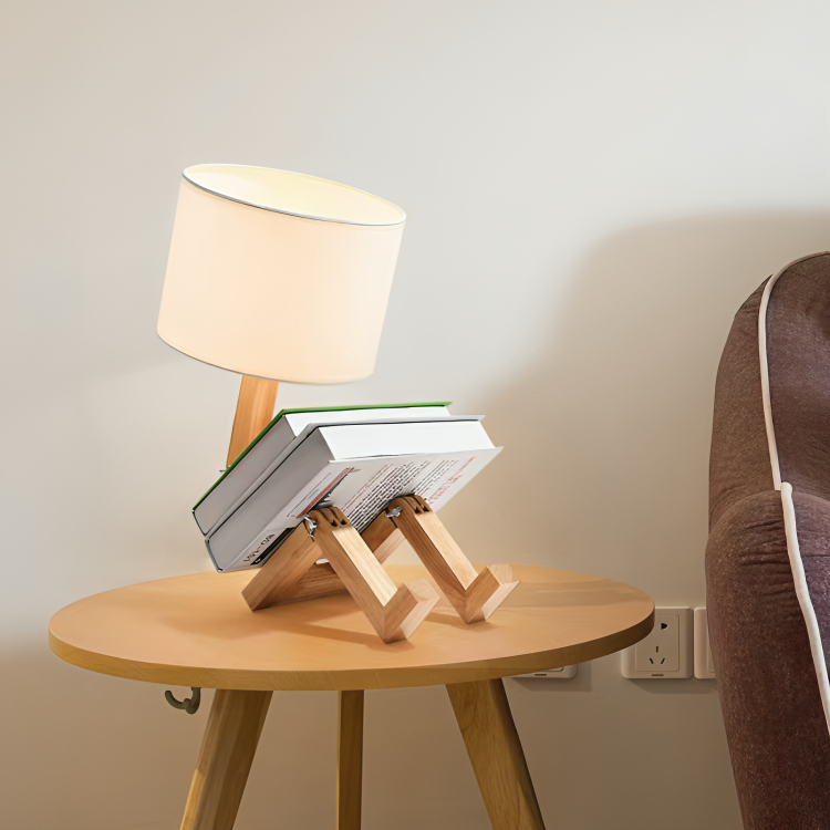 Houten Tafellamp met Opbergplank Wit E27 Verstelbare Leeslamp Scandinavisch Design Nachtkastje Bureau