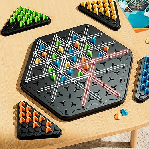 Strategisch Driehoekspel - Elastiekenpuzzel met Houten Pinnen voor Concentratie en Tactisch Denken