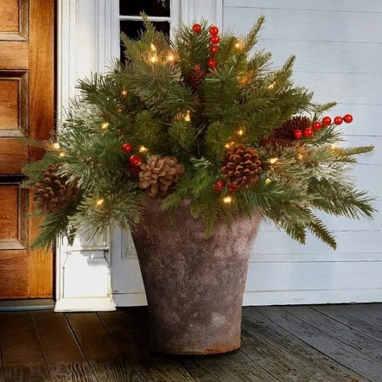 Verlichte Kerstspray met Dennenappels en Bessen voor Urn Vaas Entree Decoratie Kunstkerstboom Feestdagen