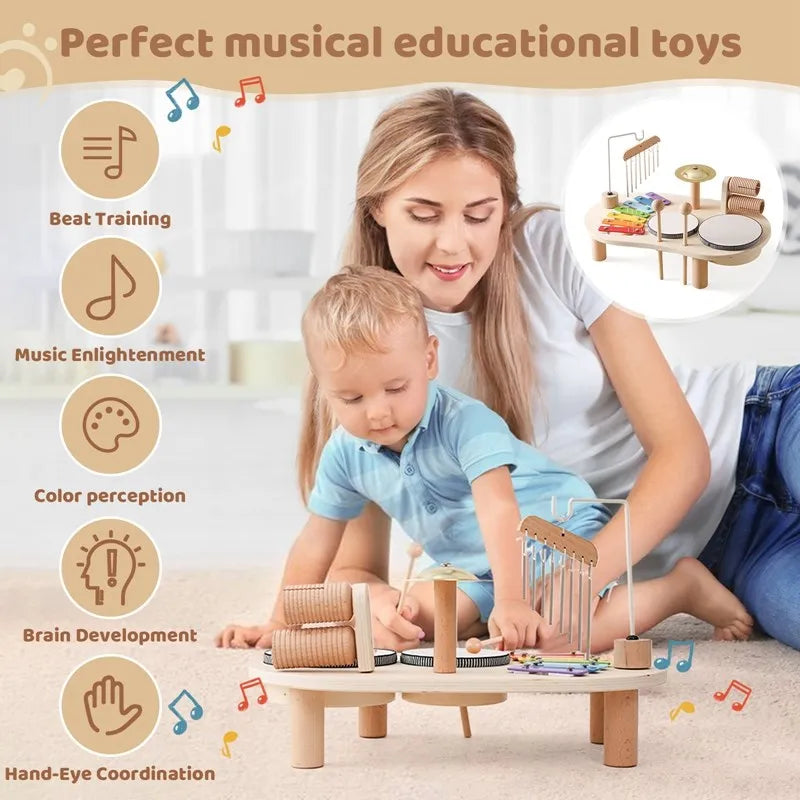 Kinder muziekstation hout kleurrijk muziekspeelgoed peuter instrumentenset educatief sensorisch speelgoed vanaf 3 jaar
