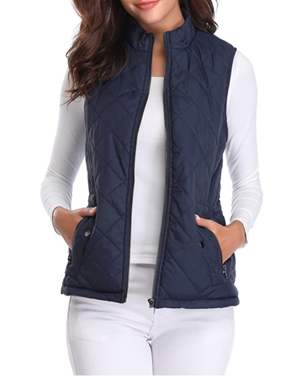Gewatteerde Damesbodywarmer met Ritssluiting voor Overgangsseizoen Lichtgewicht Warm Casual Mouwloos Vest