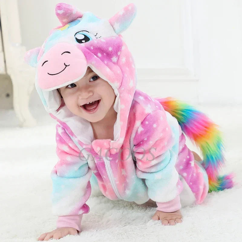 Baby Onesie Dierenpakje Panda Dinosaurus Tijger Muis - Zachte Fleece Jumpsuit Babykleding Romper 0-4 Jaar