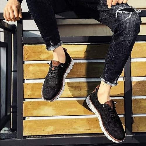 Orthopedische Herenschoen Lichtgewicht Gebreid Ademend Zwart Beige Blauw Zakelijk Casual Wandelcomfort